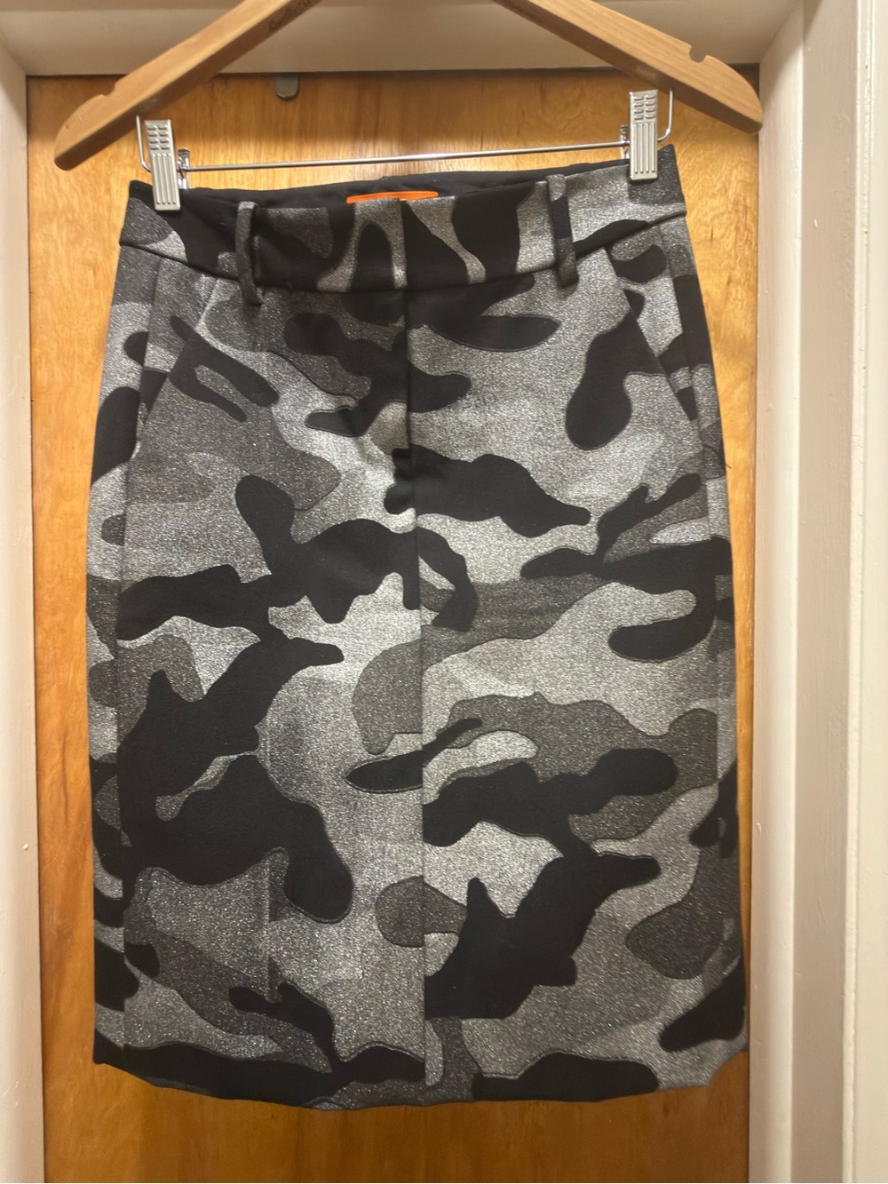 Joe Fresh Black and Gray Camouflage Pencil Skirt